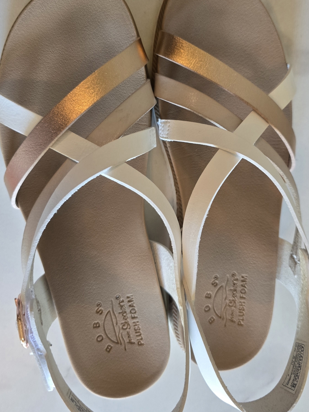 BOBS from Skechers Rose Gold and White Cross-Strap Sandals